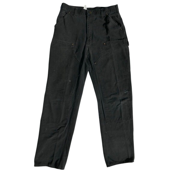 Carhartt Washed Duck Double Front Dungaree B136 Black Pants Distressed 33x35 - Picture 1 of 7